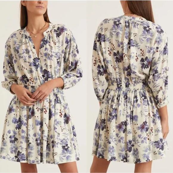 Apiece Apart Mona Long Sleeve Mini Dress Size Medium Painterly Floral Wedding - Picture 1 of 10